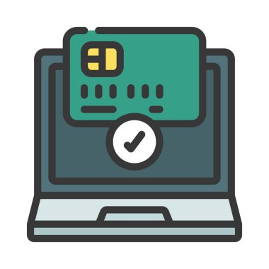 Kredi Kartı Ödeme Laptop simgesi, vektör illüstrasyonu 