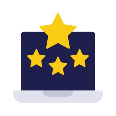 Laptop Yıldızları Gözden Geçirme simgesi, vektör illüstrasyonu 