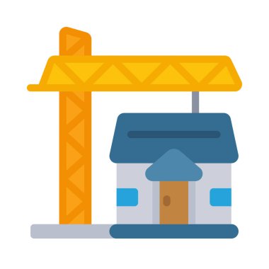 Ev düz simgesi ile Crane, vektör illüstrasyonu