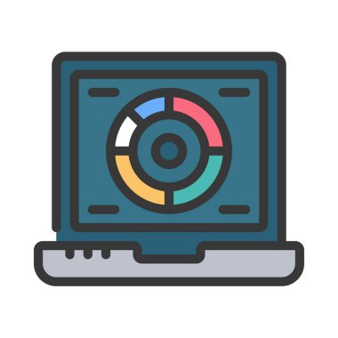 dizüstü bilgisayarda renk vektörü düz renk ikonu pasta grafiği 