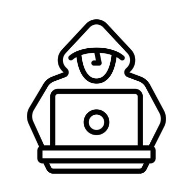 Laptop simgesi, vektör illüstrasyonlu hacker 
