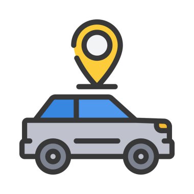 Araba konumu simgesi, vektör illüstrasyonu. Otomobil Gezintisi