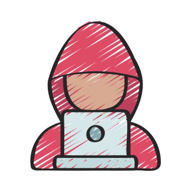 Laptop simgesi, vektör illüstrasyonlu hacker 