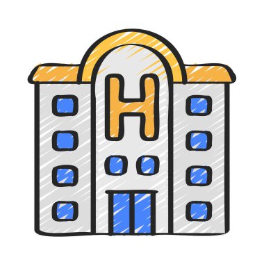 Otel binası ikon vektör illüstrasyonu