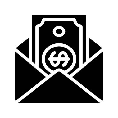 Zarf simgesinde para, beyaz arkaplanda vektör illüstrasyonuName 