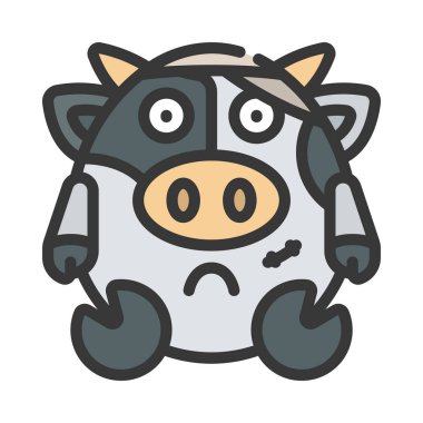 Beyaz arkaplanda yaralı inek karakteri çizimi 