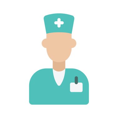 Erkek Hemşire Web simgesi düz tasarım, vektör illüstrasyonu