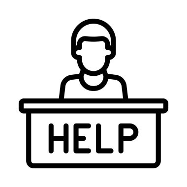 Desk Man web simgesi düz tasarım, vektör illüstrasyonuna yardım et