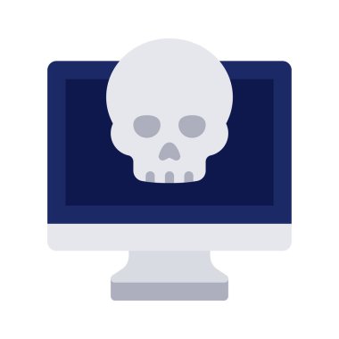 Beyaz arkaplan vektör çiziminde kafatası olan dizüstü bilgisayar