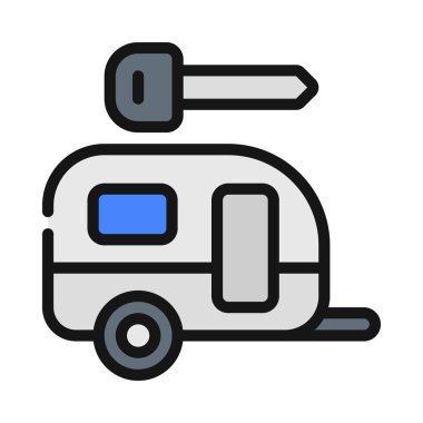 Anahtar düz simgesi, vektör illüstrasyonlu karavan