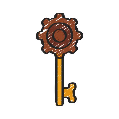 Cog Gear Key web simgesi düz tasarım, vektör illüstrasyonu                                        