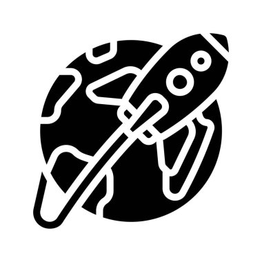 Uzay Roketi Gemisi Dünya Simgesi Çevresinde, vektör illüstrasyonu  