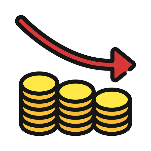 Gráfico Barras Pila Monedas Disminuir Icono Vector Ilustración