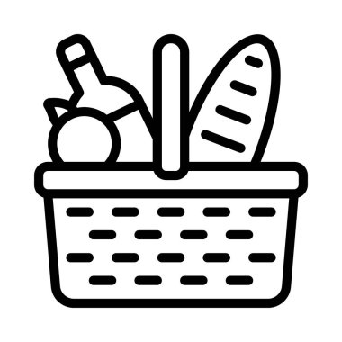 Yiyecek izole edilmiş ikonu olan piknik sepeti