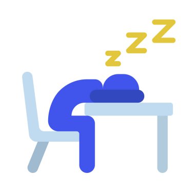 Masa Kişisi simgesinde Uyuma yassı tasarım, vektör illüstrasyonu