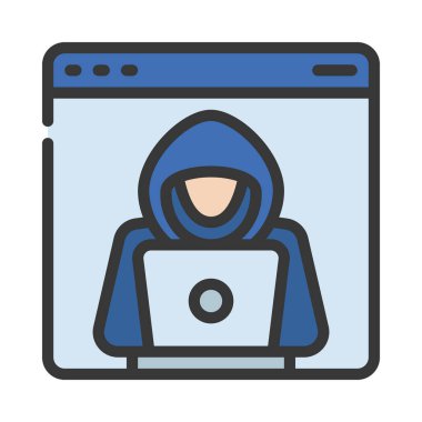 Laptop simgesi, vektör illüstrasyonlu hacker 