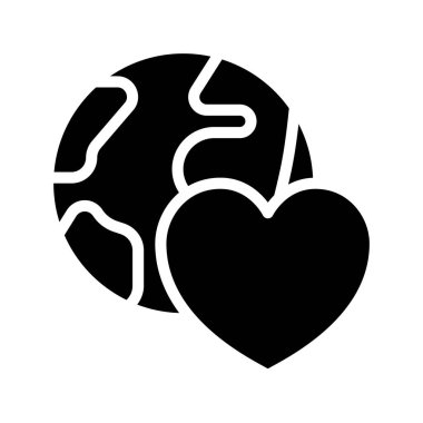 Dünya Aşk ikonu, vektör illüstrasyonu. Toprak küre ve kalp