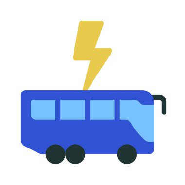 Şimşek ikonlu elektrikli otobüs. düz vektör illüstrasyonu