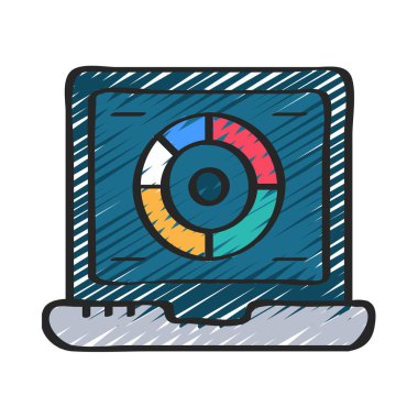 Pie Chart ikon vektör illüstrasyonlu laptop