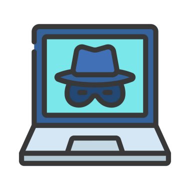 Dizüstü bilgisayar casus simgesi, vektör illüstrasyonu 