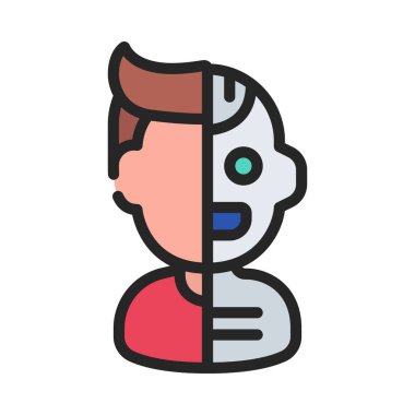 Cyborg Kişi web simgesi düz tasarım, vektör illüstrasyonu