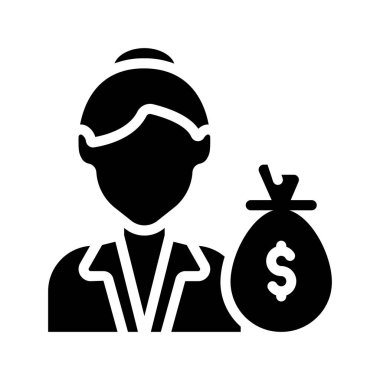 Beyaz arkaplanda kadın yatırımcı simgesi