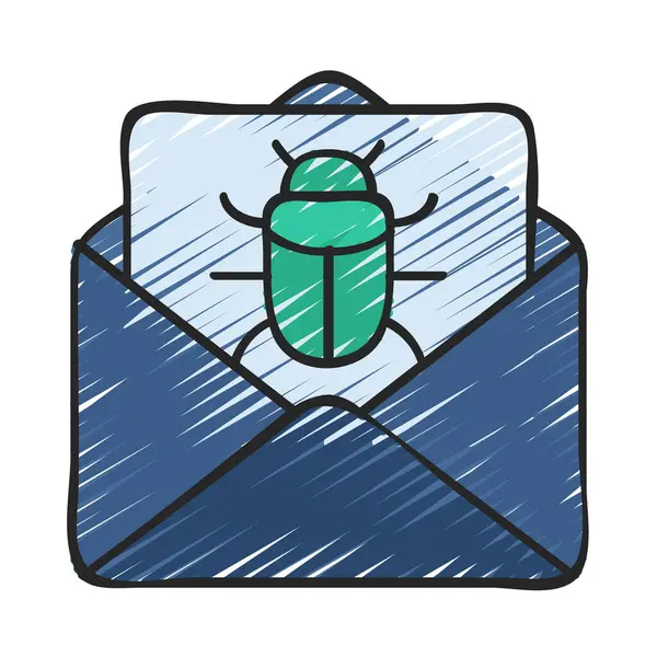 Email Com Bug Ícone Isolado Fundo Branco — Vetor de Stock