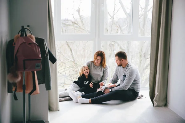 Happy Parents Daughter Spending Time Together Home — Stock Photo, Image