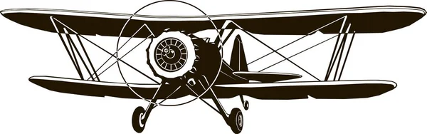 Rétro biplan vecteur monogramme noir avion classique avant — Image vectorielle