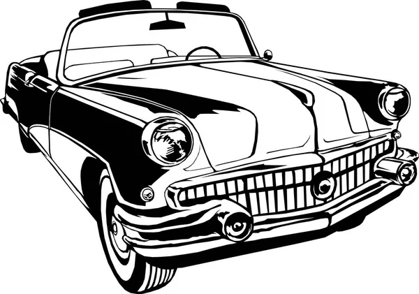 Cabriolet 1950-60s retro vetor vintage monograma mão desenho preto — Vetor de Stock