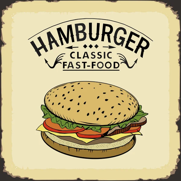 Illustration vectorielle de couleur de restauration rapide classique hamburger — Image vectorielle