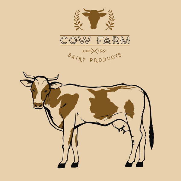vector cow farm logo symbol in two colors, beige, brown