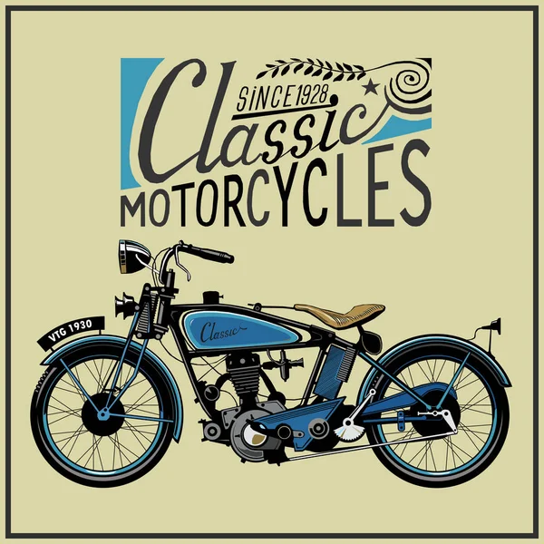 Vector vintage motocicleta en color, EPS, cartel viejo, signo de metal retro, impresión — Vector de stock