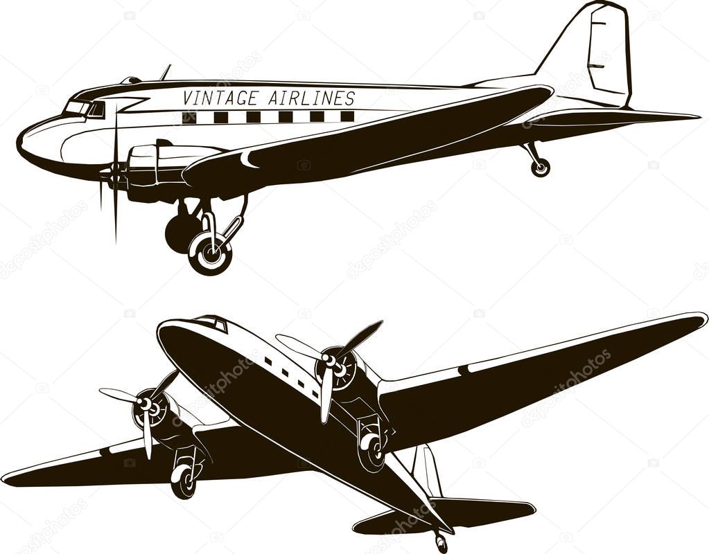 Download Vector vintage passenger airplane, vector art, monogram ...