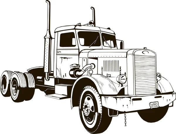 Retro caminhão clássico diesel veículo carga isolado semi reboque caminhão 18 rodas trator caminhão grande plataforma —  Vetores de Stock