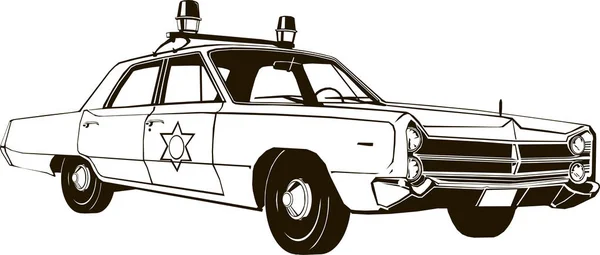 Vintage police car, vector drawing, graphic, isolated, monogram, symbol, logo — стоковый вектор