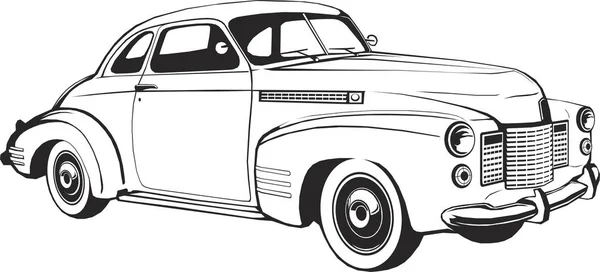 Векторный ретро автомобиль купе классическая винтажная монограмма изолирован черный графический рисунок логотип — стоковый вектор