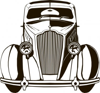 vektör retro araba ön görünümü siyah çizim vektör çizim grafik izole monogram sembolü logosu