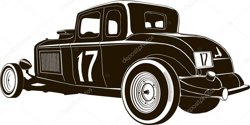 vintage hot rod vector drawing graphic isolated, monogram, logo