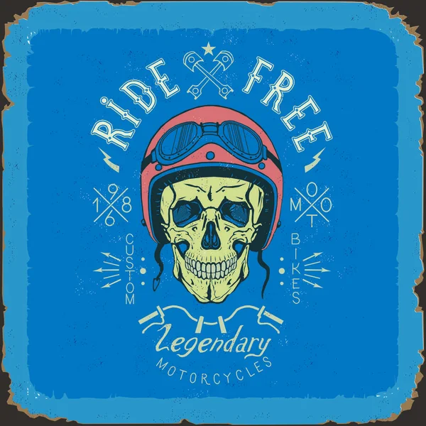 复古头骨自行车标签在蓝色和红色 — 图库矢量图片