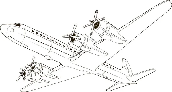 Vector vintage avión de pasajeros, arte vectorial, monograma, aislado, dibujo a mano, 4 motor, hélice — Archivo Imágenes Vectoriales