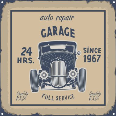Retro garaj metali işaret levhası. Renkli el yapımı.