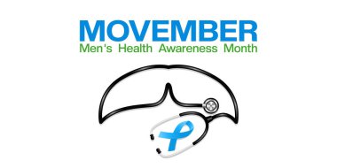 Kasım ayı Ulusal Hareket Ayı 'dır. Bıyık Bıyık Biçimi Steteskop ve kurdele. Posterler, afişler ve sosyal medya için uygun. Beyaz arkaplan.