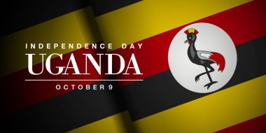 9 Ekim Uganda Bağımsızlık Günü. Posterler, afişler ve sosyal medya için uygun. Siyah arkaplan.