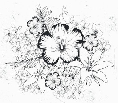 Yaz mevsiminin egzotik orman bitkisi tropikal palmiye yaprakları. Siyah beyaz geometrik arka planda kusursuz çiçek vektörü deseni. Doğa duvar kâğıdı.