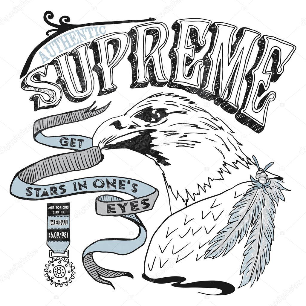 supreme eagle black and white graphic for tee print