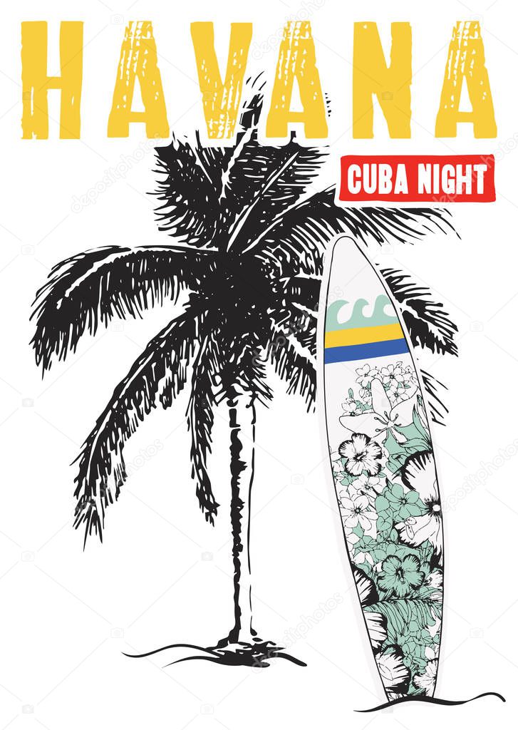 Havana cuba tropical graphic for t shirt print