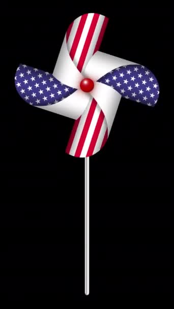 Vertical Clip Spinning Independence Day American Flag Pinwheel Seamless Loop — Stock Video