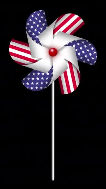 Clipe Vertical Fiação Dia Independência Pinwheel Bandeira Americana Loop Sem — Vídeo de Stock