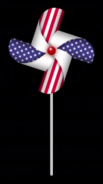 Вертикальный Клип Вращения Дня Независимости Сша Вертушка Флага Бесшовной Петле — стоковое видео